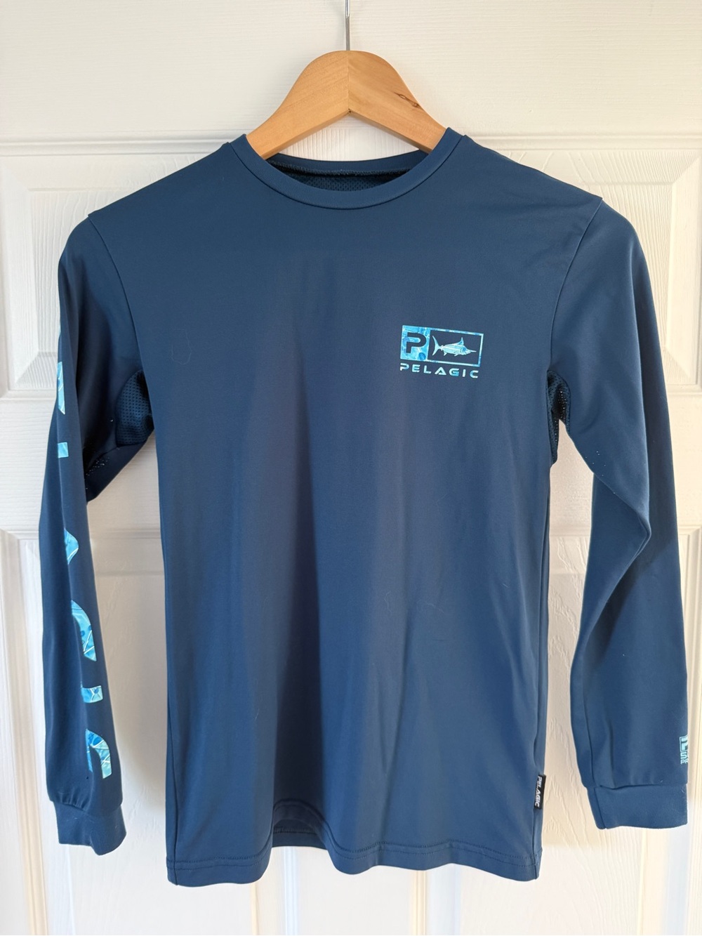 Pelagic Men’s Long Sleeve Rash Guard - Dark Blue with Teal Logo